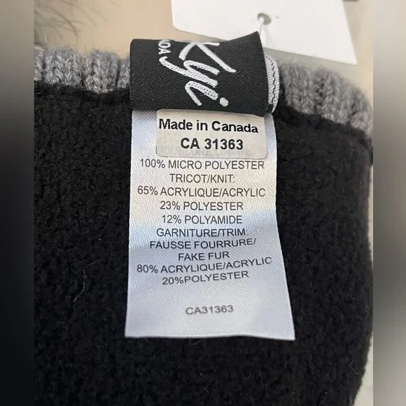 Kyi Kyi Faux Fur Pom Pom Knitted Beanie Hat Women's One Size Charcoal - Picture 7 of 8